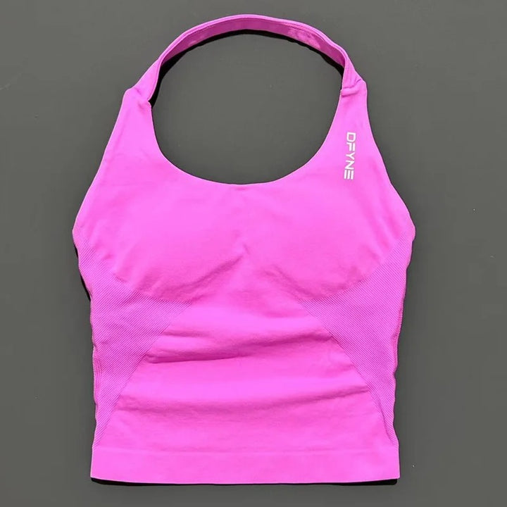 חולצת הלטר לאישה עם רצועות ארוכות, חולצת טנק מרופדת ליוגה, בגדי כושר לריצה ולאימון בחדר כושר