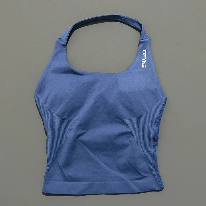 חולצת הלטר לאישה עם רצועות ארוכות, חולצת טנק מרופדת ליוגה, בגדי כושר לריצה ולאימון בחדר כושר