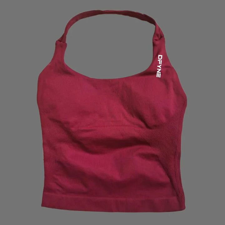 חולצת הלטר לאישה עם רצועות ארוכות, חולצת טנק מרופדת ליוגה, בגדי כושר לריצה ולאימון בחדר כושר