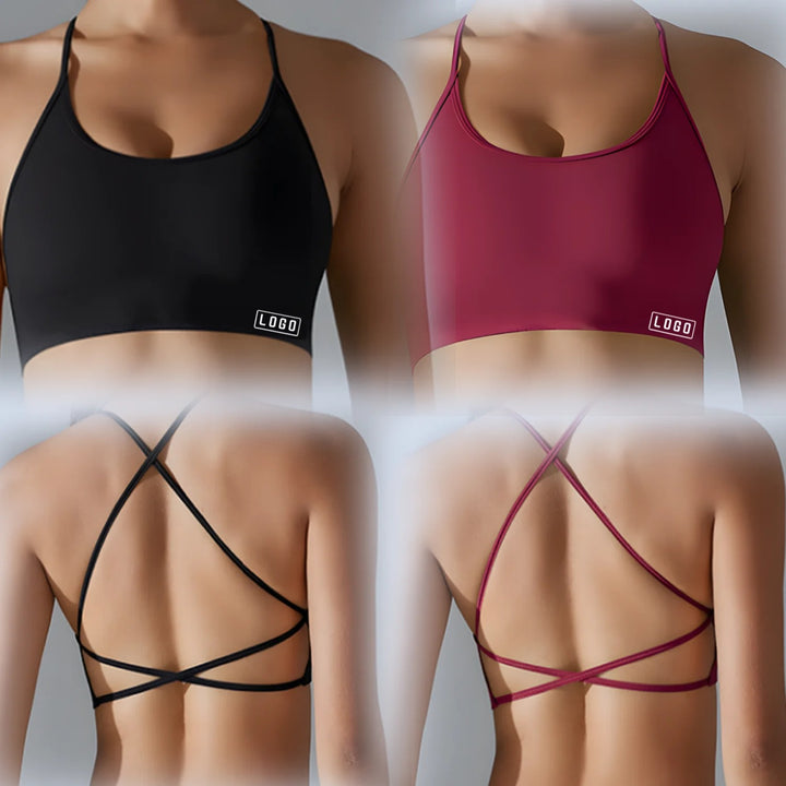 יוגה ספורט ברה דינמית ללא גב עם לוגו נשים ברה עליונה ללא תפרים תמיכה בינונית מרופדת חדר כושר גמישה ספורט