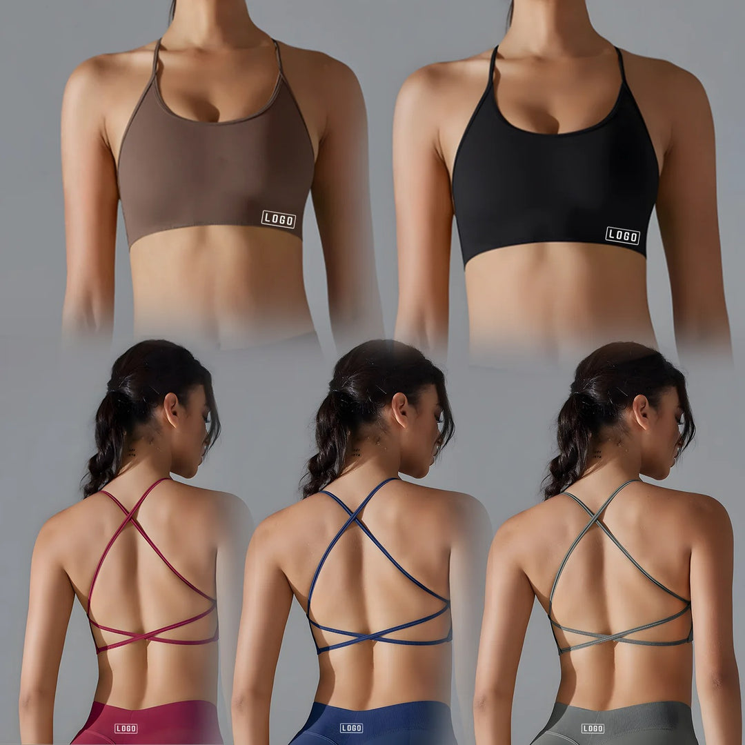 יוגה ספורט ברה דינמית ללא גב עם לוגו נשים ברה עליונה ללא תפרים תמיכה בינונית מרופדת חדר כושר גמישה ספורט