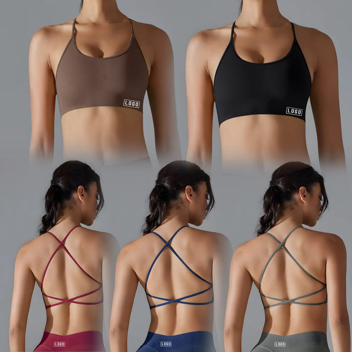 יוגה ספורט ברה דינמית ללא גב עם לוגו נשים ברה עליונה ללא תפרים תמיכה בינונית מרופדת חדר כושר גמישה ספורט
