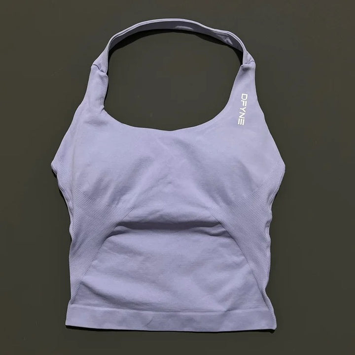 חולצת הלטר לאישה עם רצועות ארוכות, חולצת טנק מרופדת ליוגה, בגדי כושר לריצה ולאימון בחדר כושר