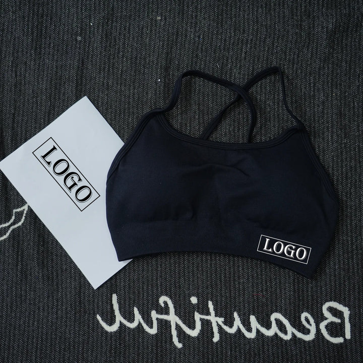 יוגה ספורט ברה דינמית ללא גב עם לוגו נשים ברה עליונה ללא תפרים תמיכה בינונית מרופדת חדר כושר גמישה ספורט